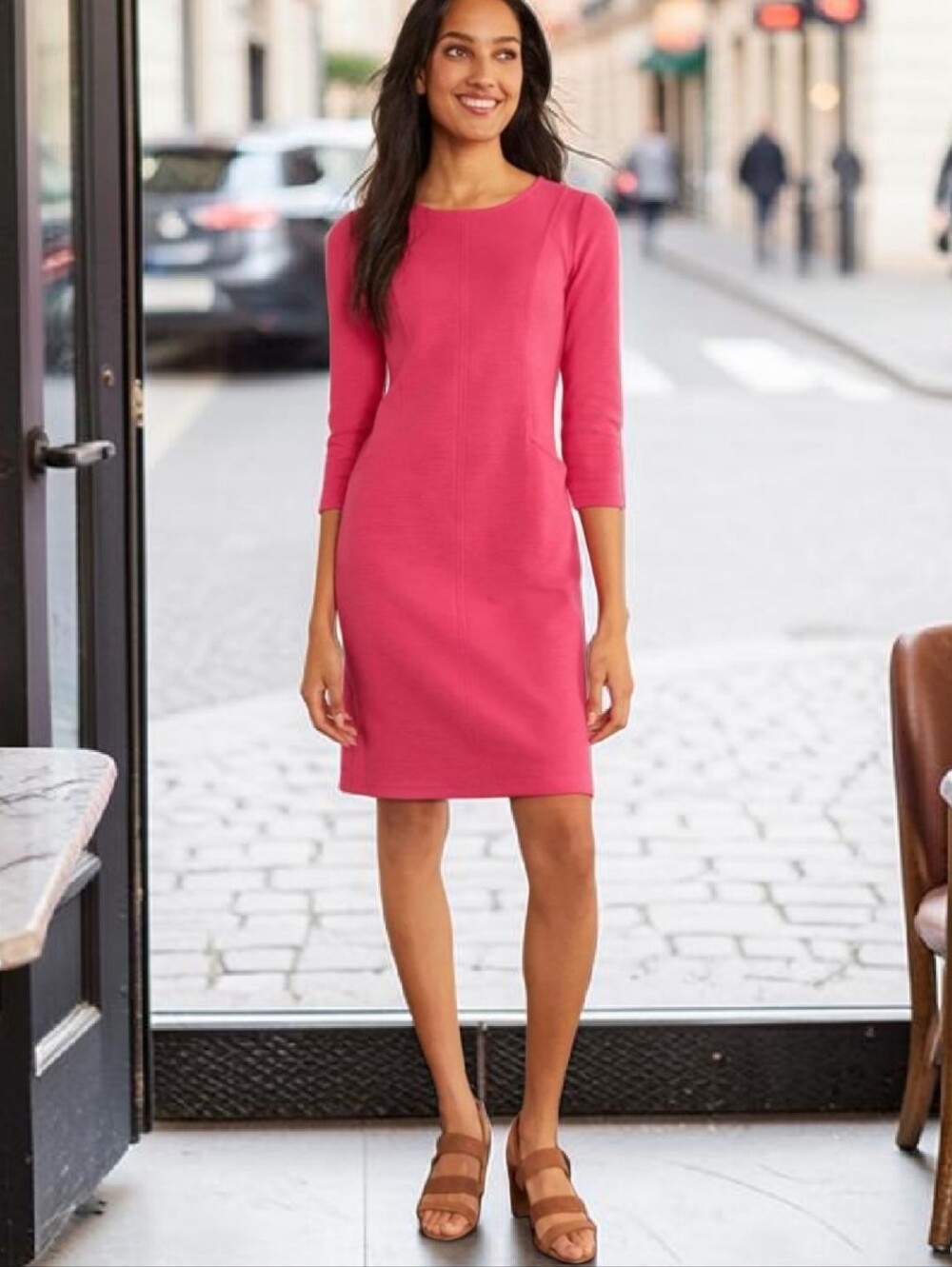BODEN Ellen Ottoman 3/4 Sleeve Sheath Dress In Magenta Pink 10 TALL